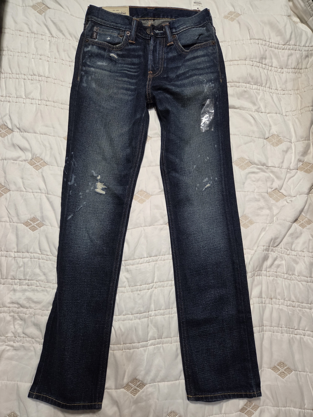 abercrombie kids Dark Blue Straight-Leg Jeans with Faded & Paint Details